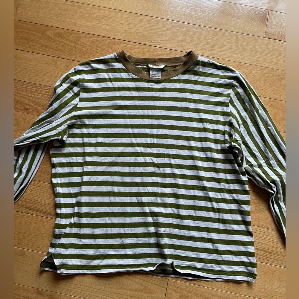 Dries Van Noten Olive and White Striped Shirt